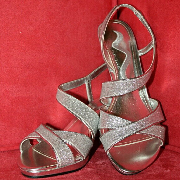 nina silver strappy heels